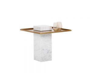 White marble & brass floating top end table